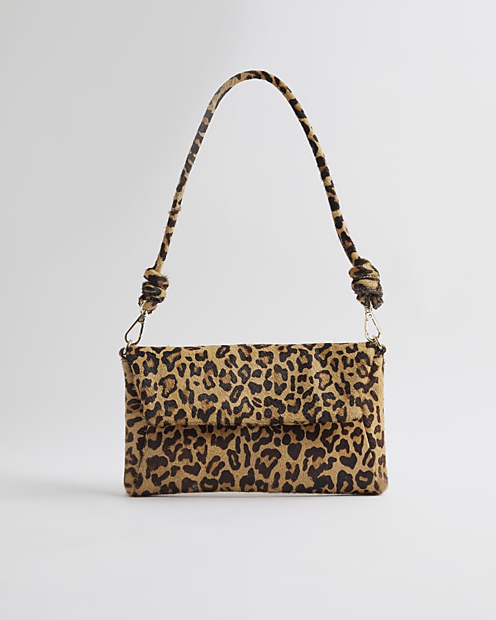 River Island Brown Leather Leopard Knot Shoulder Bag