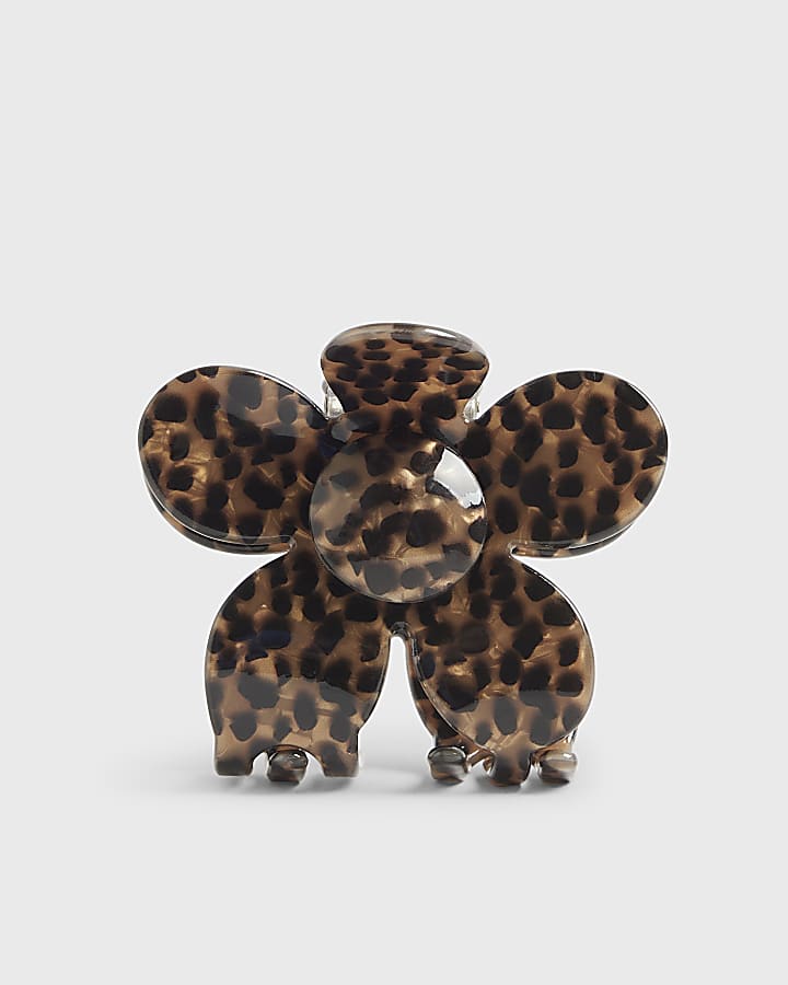 River Island Brown Leopard Print Flower Claw Hair Clip