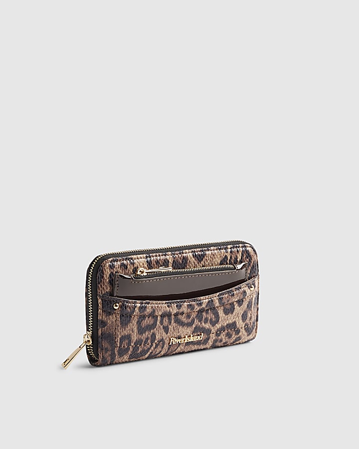 River Island Brown Leopard Print Pocket Front Purse