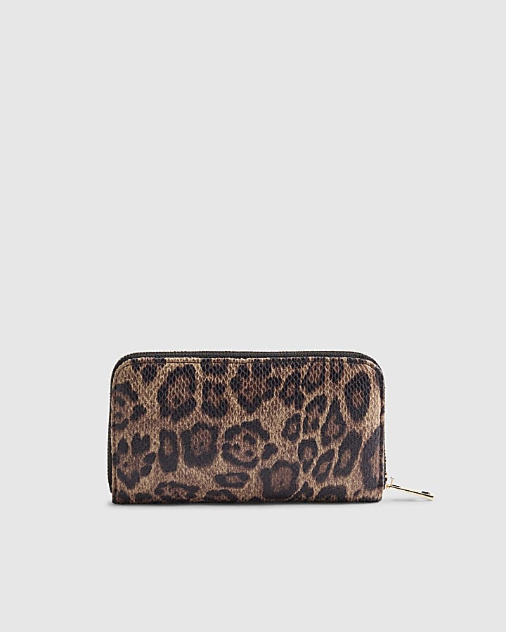 River Island Brown Leopard Print Pocket Front Purse