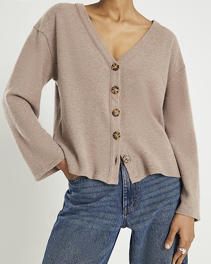 River Island Brown Long Sleeve Cosy Button Up Cardigan