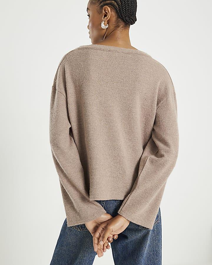 River Island Brown Long Sleeve Cosy Button Up Cardigan