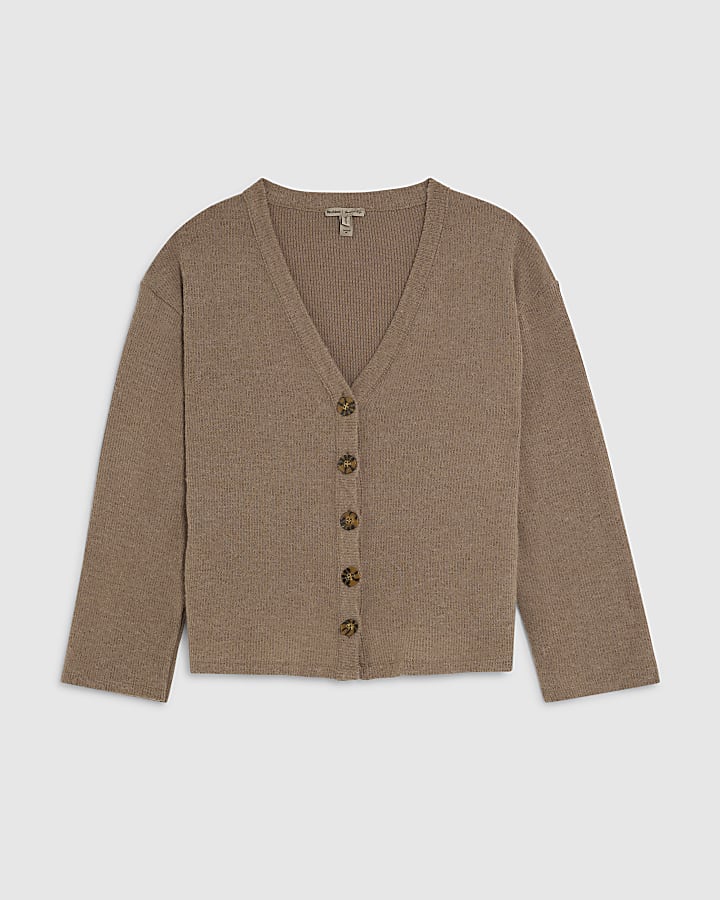 river island Brown Long Sleeve Cosy Button up Cardigan