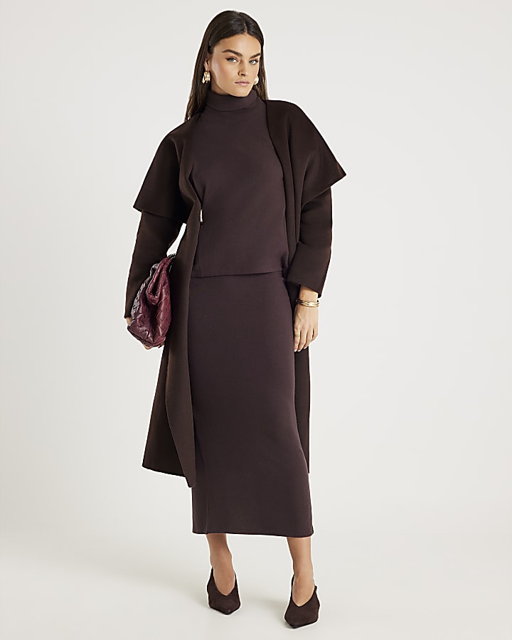 River Island Brown Long Sleeve Cosy Gold Detail Top