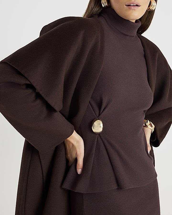 River Island Brown Long Sleeve Cosy Gold Detail Top