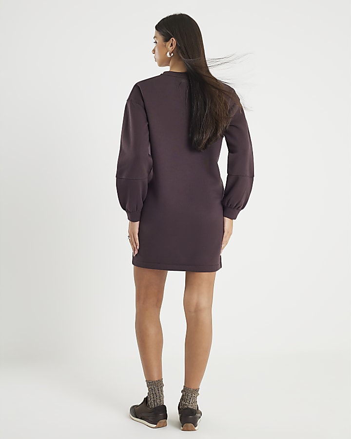 River Island Brown Long Sleeve Sweatshirt Mini Dress