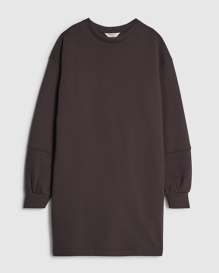 river island Brown Long Sleeve Sweatshirt Mini Dress
