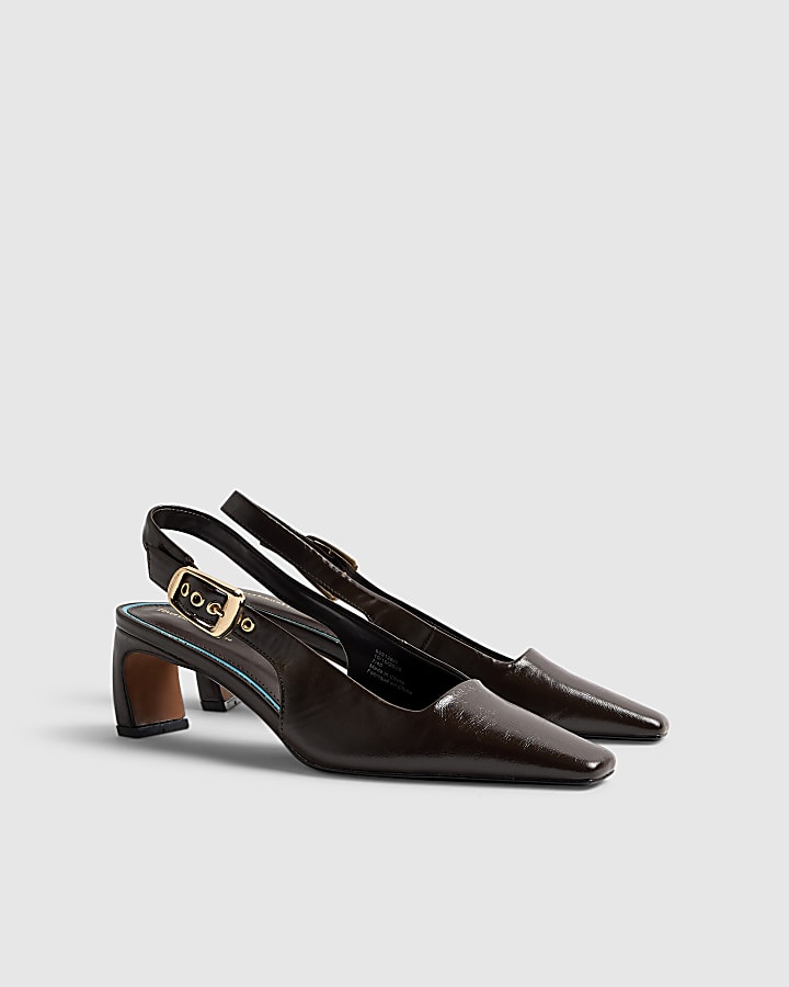 River Island Brown Low Chisel Toe Slingback Court Heels