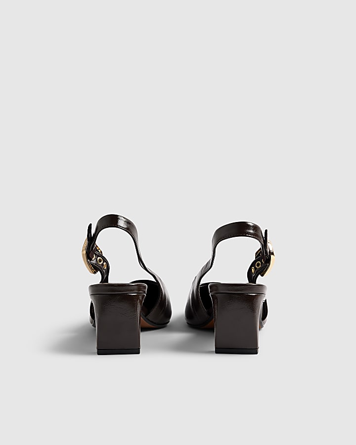 River Island Brown Low Chisel Toe Slingback Court Heels