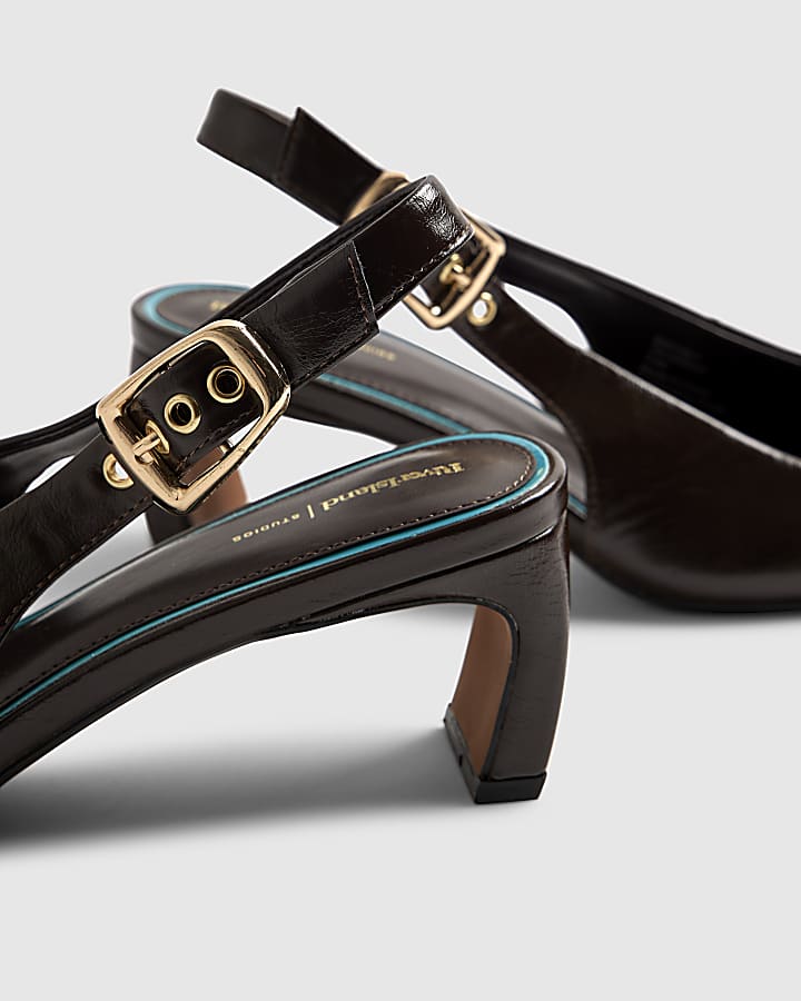 River Island Brown Low Chisel Toe Slingback Court Heels