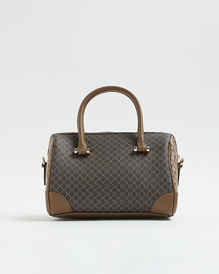 River Island Brown Monogram Chain Detail Bowler Bag