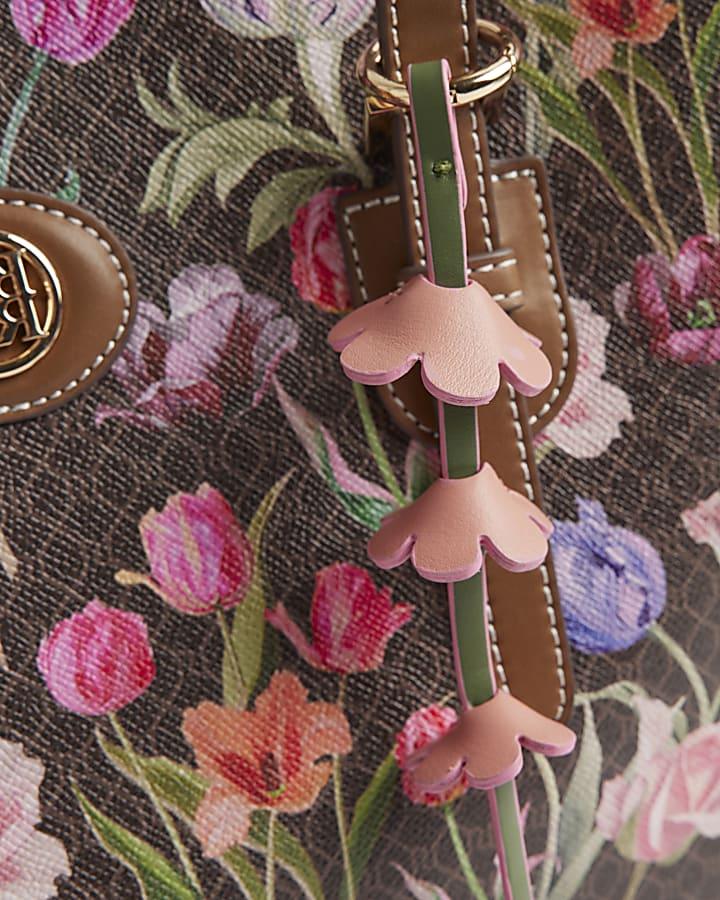 River Island Brown Monogram Floral Wallet And Shopper Bag