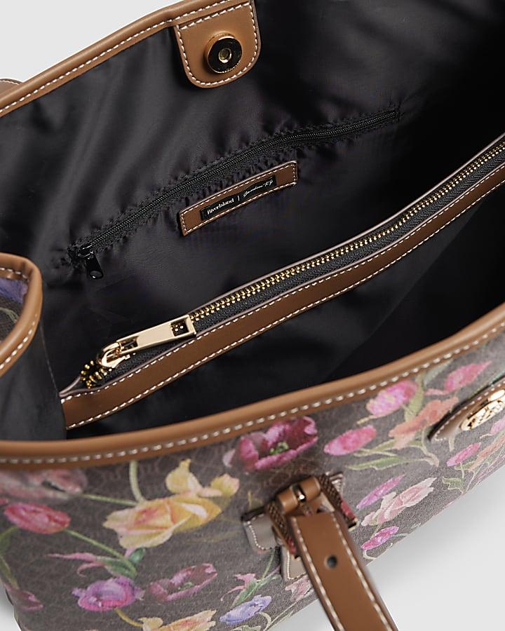 river island Brown Monogram Floral Wallet and Shopper bag