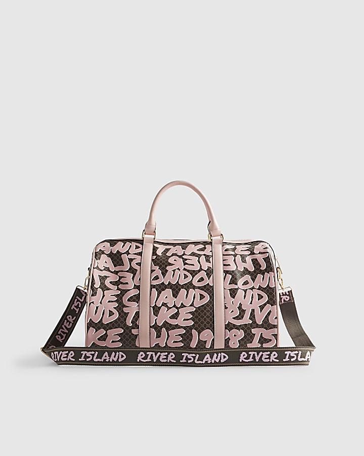River Island Brown Monogram Graffiti Barrell Bag Bundle