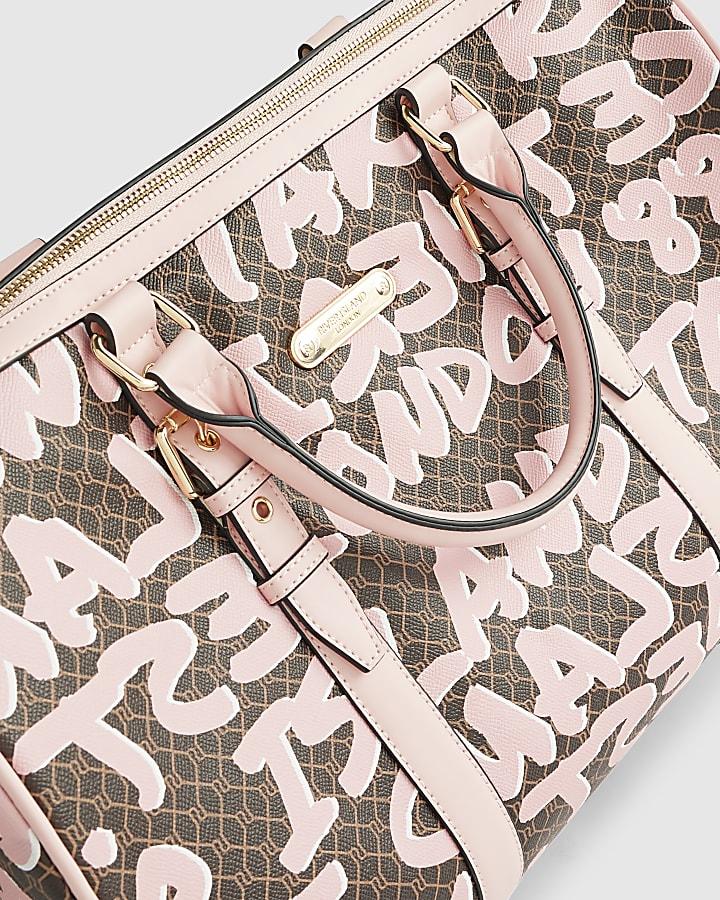 River Island Brown Monogram Graffiti Barrell Bag Bundle