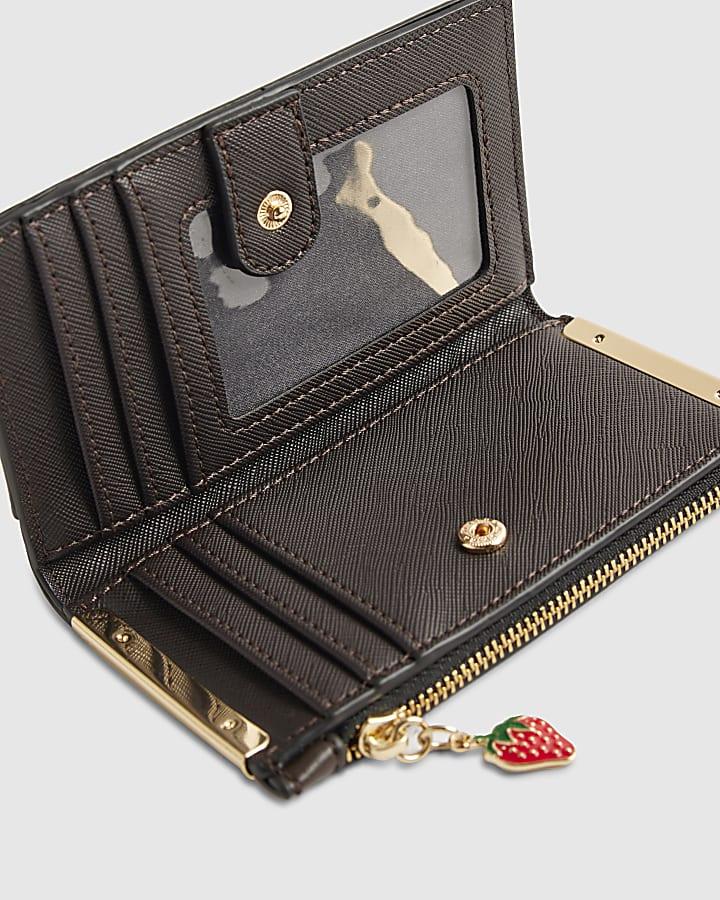 river island Brown Monogram Strawberry Print Mini Purse