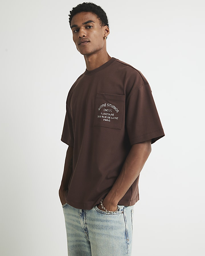 River Island Brown Oversized Fit Autre Studios T-Shirt