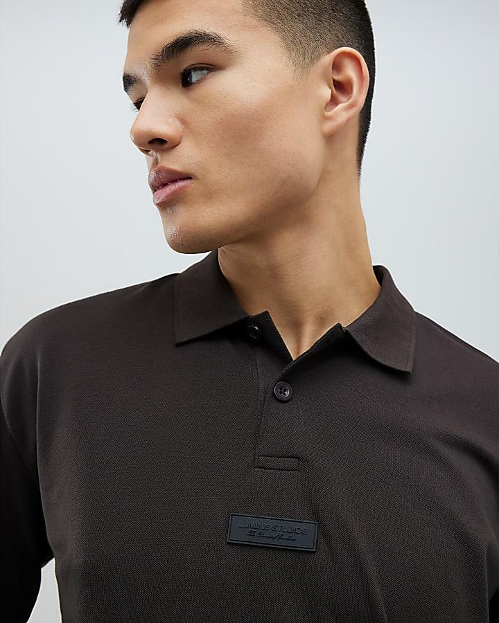 River Island Brown Oversized Fit Luminis Polo Shirt