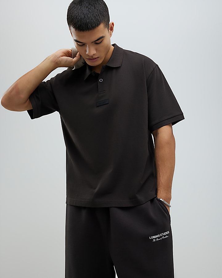River Island Brown Oversized Fit Luminis Polo Shirt