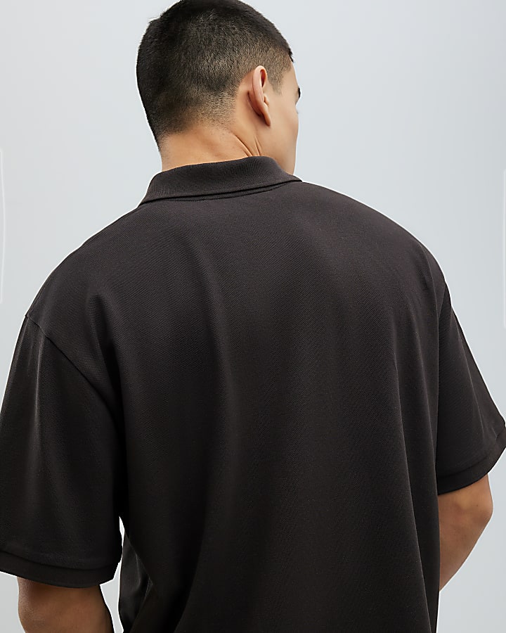 River Island Brown Oversized Fit Luminis Polo Shirt