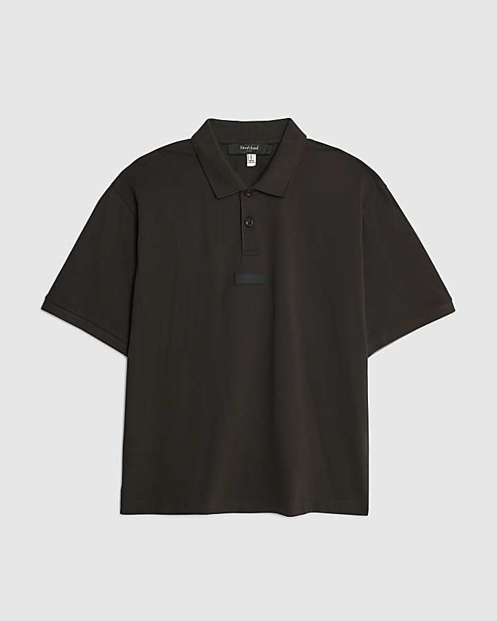 river island Brown Oversized Fit Luminis Polo Shirt