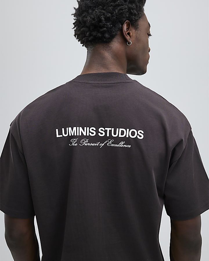 River Island Brown Oversized Fit Luminis Studios T-Shirt