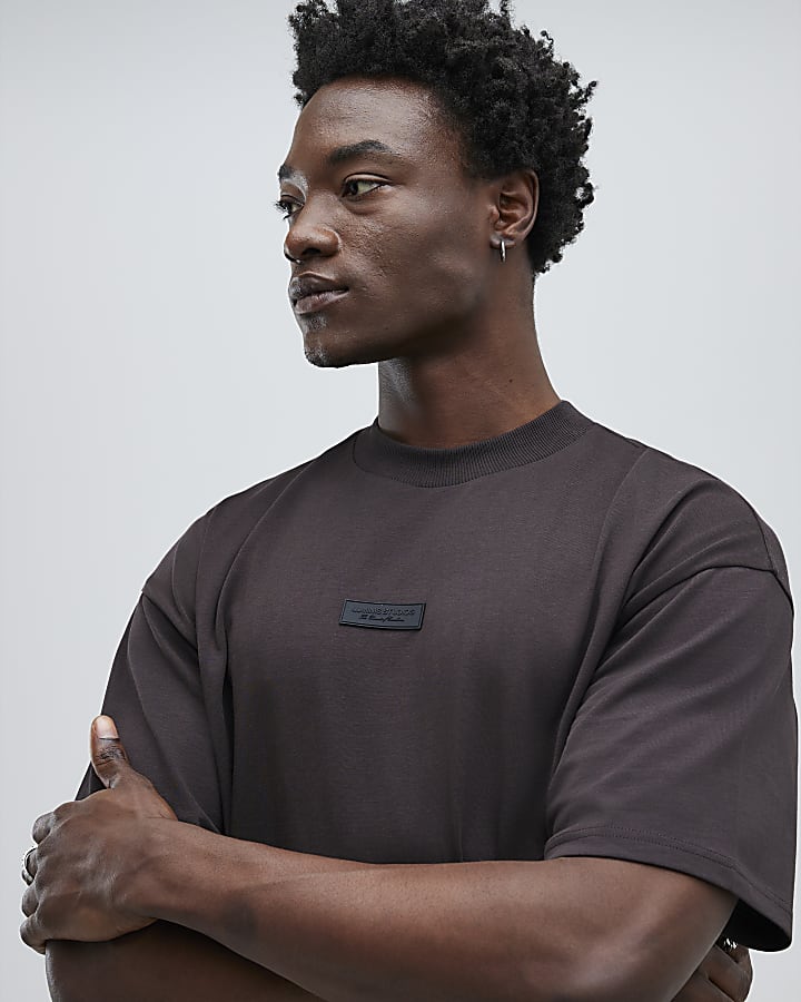 River Island Brown Oversized Fit Luminis Studios T-Shirt