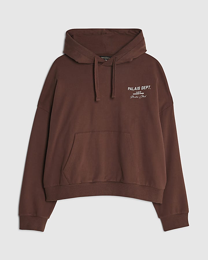river island Brown Oversized Fit Palais Dept Hoodie