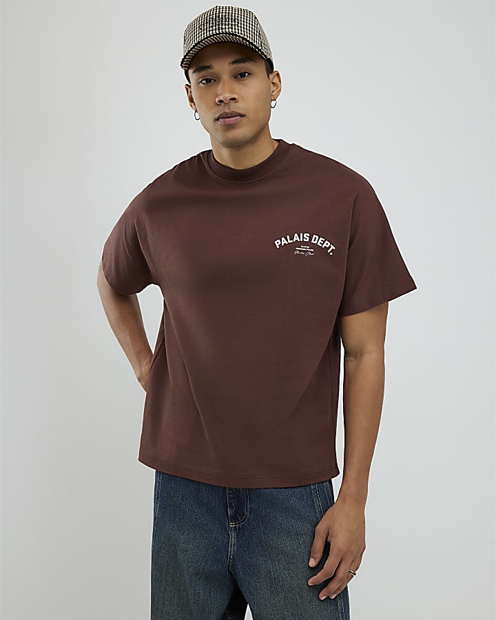 River Island Brown Oversized Fit Palais Dept T-Shirt