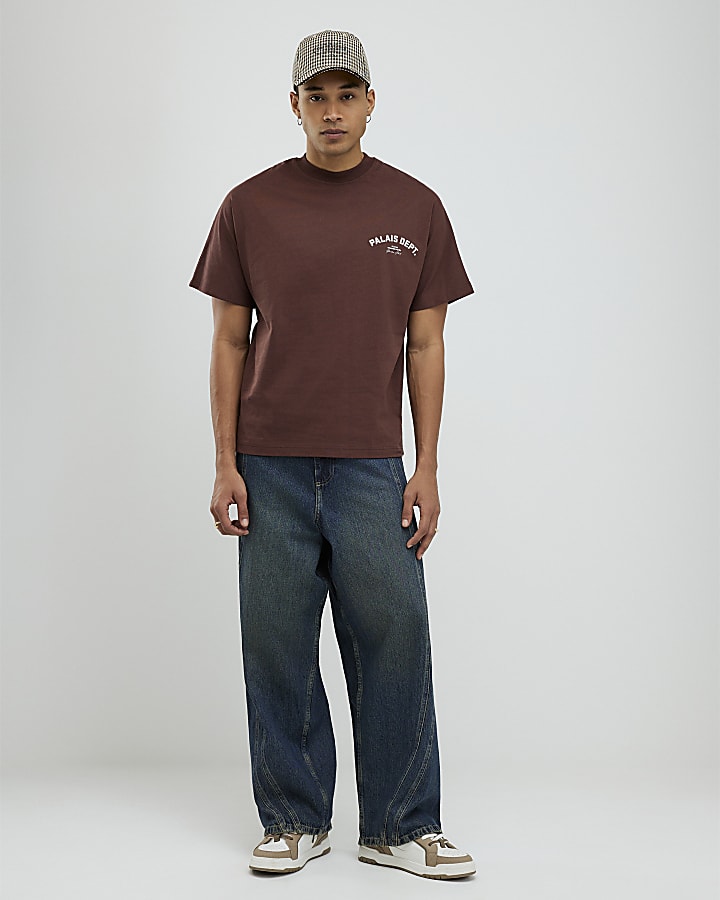 River Island Brown Oversized Fit Palais Dept T-Shirt