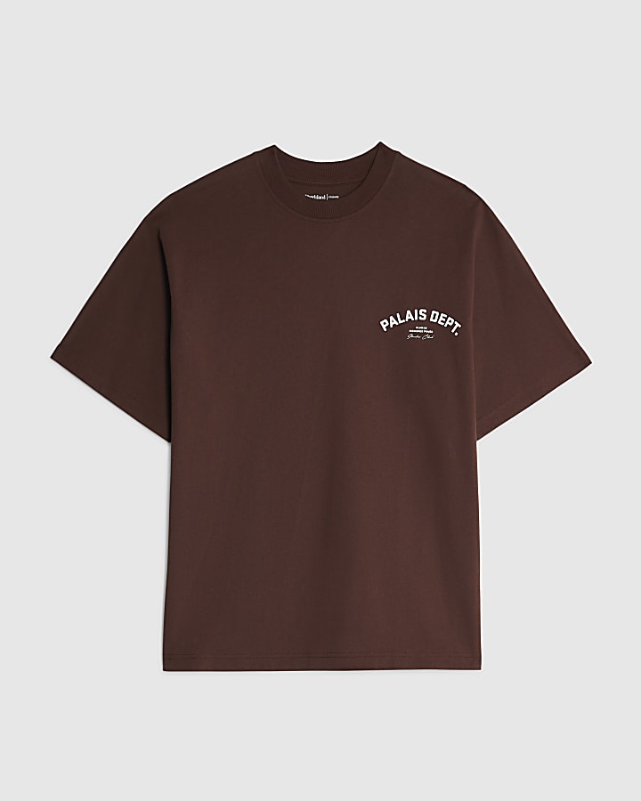 river island Brown Oversized Fit Palais Dept T-Shirt