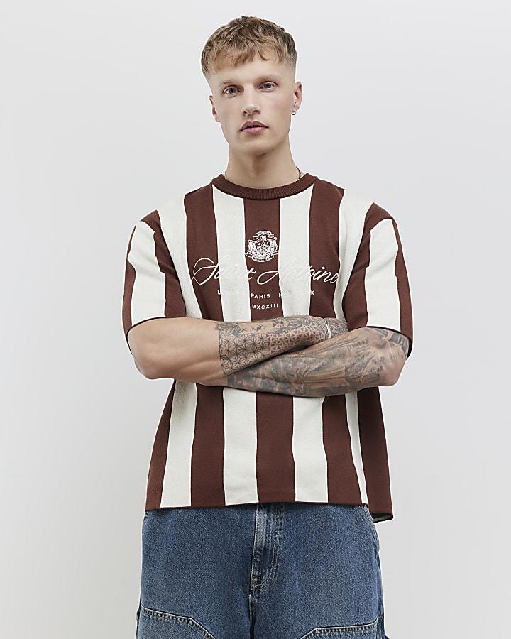 River Island Brown Oversized Fit Stripe Football T-Shirt