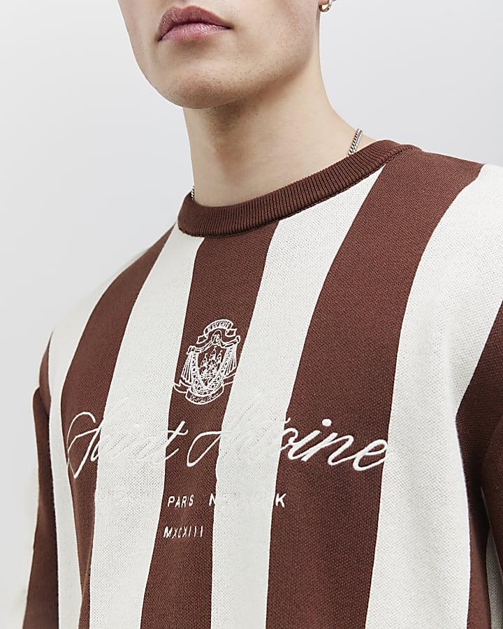 River Island Brown Oversized Fit Stripe Football T-Shirt