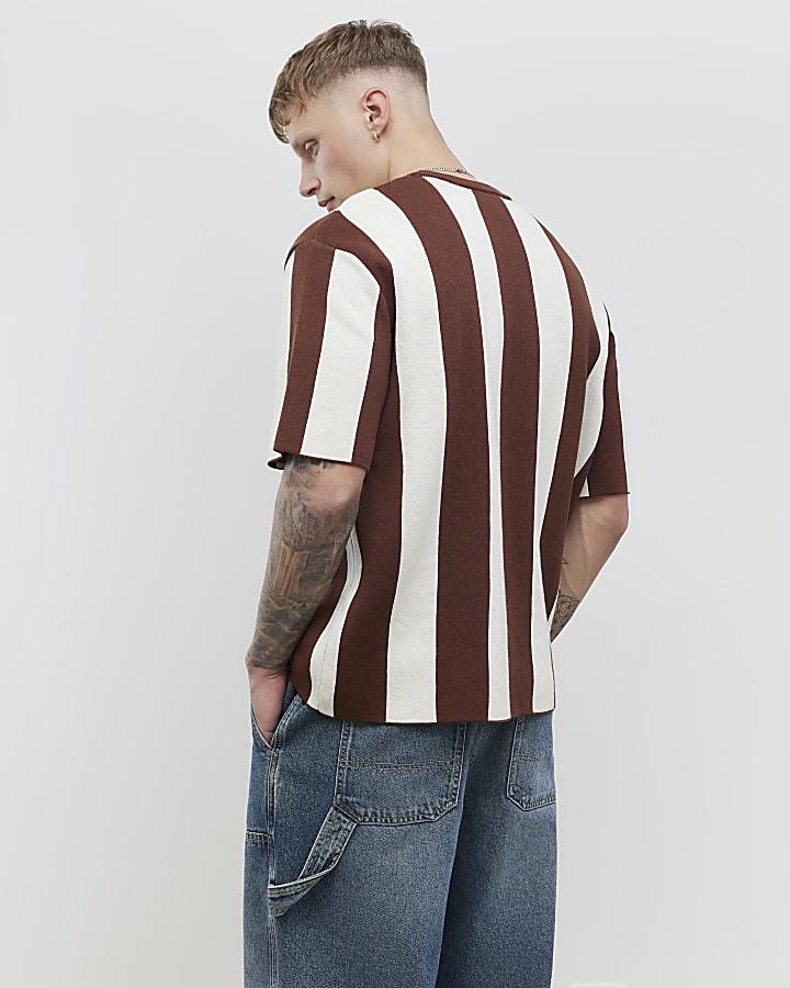 River Island Brown Oversized Fit Stripe Football T-Shirt