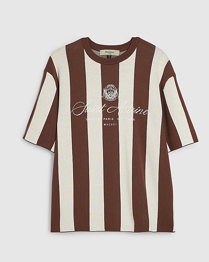 river island Brown Oversized Fit Stripe Football T-Shirt