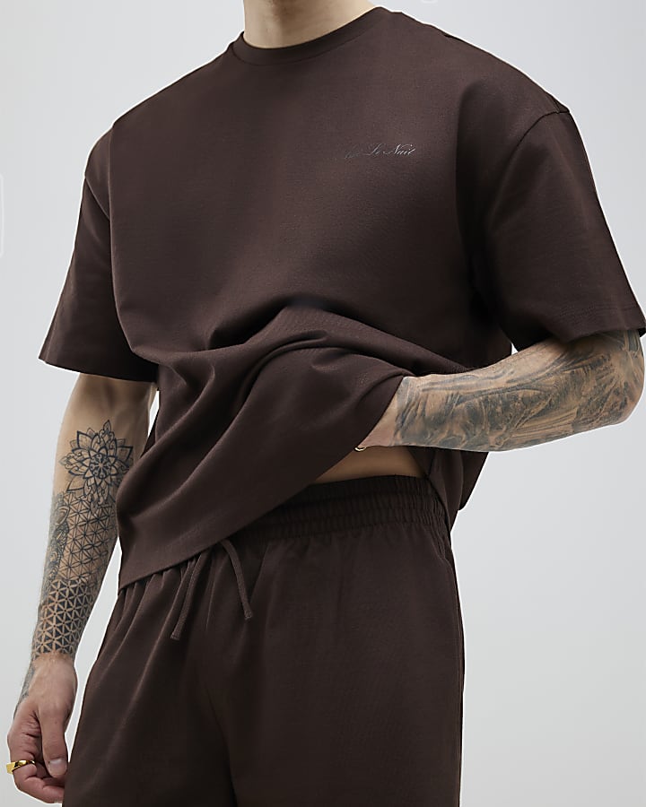 River Island Brown Oversized Fit T-Shirt And Shorts Set