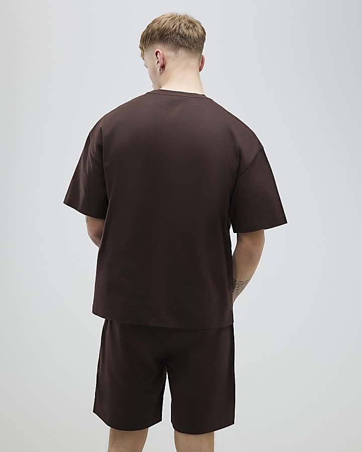 River Island Brown Oversized Fit T-Shirt And Shorts Set