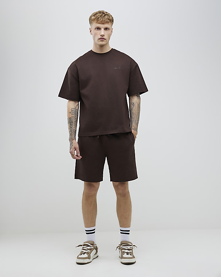 River Island Brown Oversized Fit T-Shirt And Shorts Set