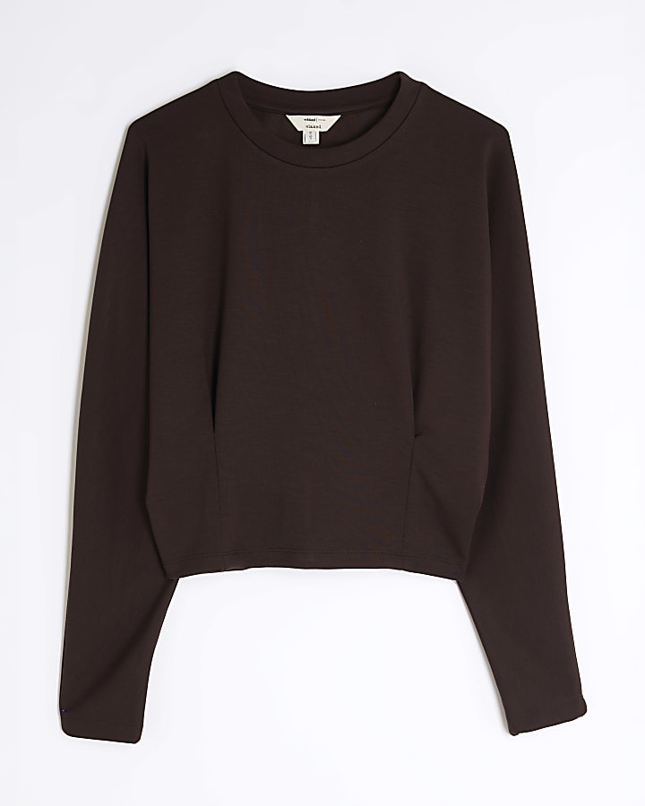 river island Brown Premium Batwing sleeve Sweatshirt