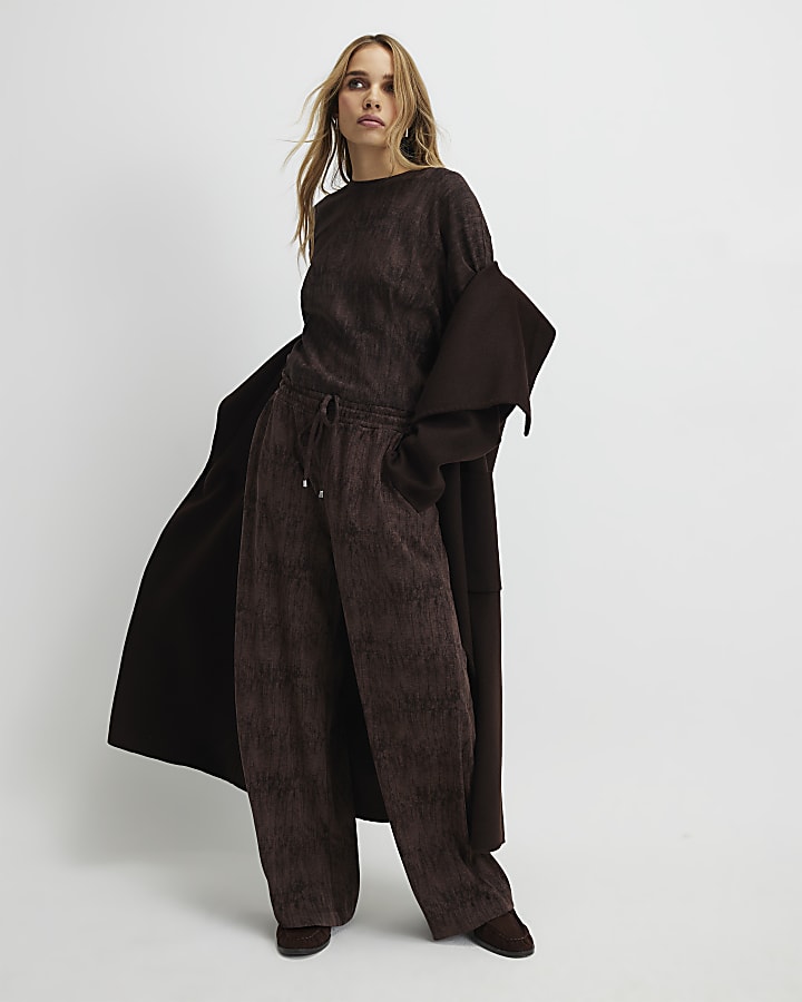 River Island Brown Premium Crinkle Effect Batwing Top