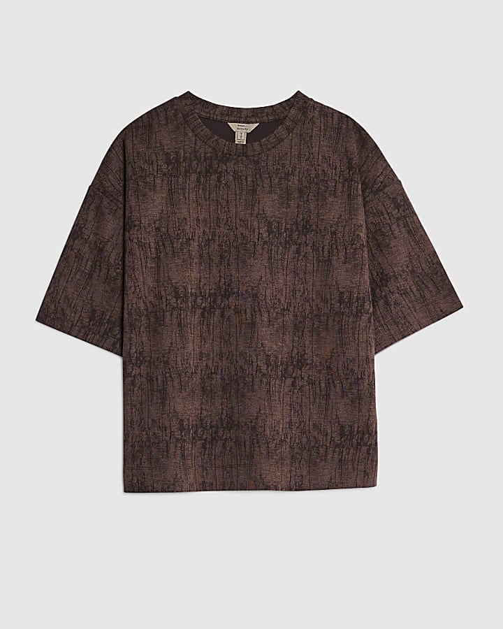 river island Brown Premium Crinkle Effect Boxy T-shirt