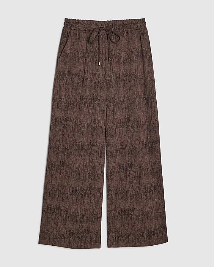 river island Brown Premium Crinkle Effect Wide Leg Joggers
