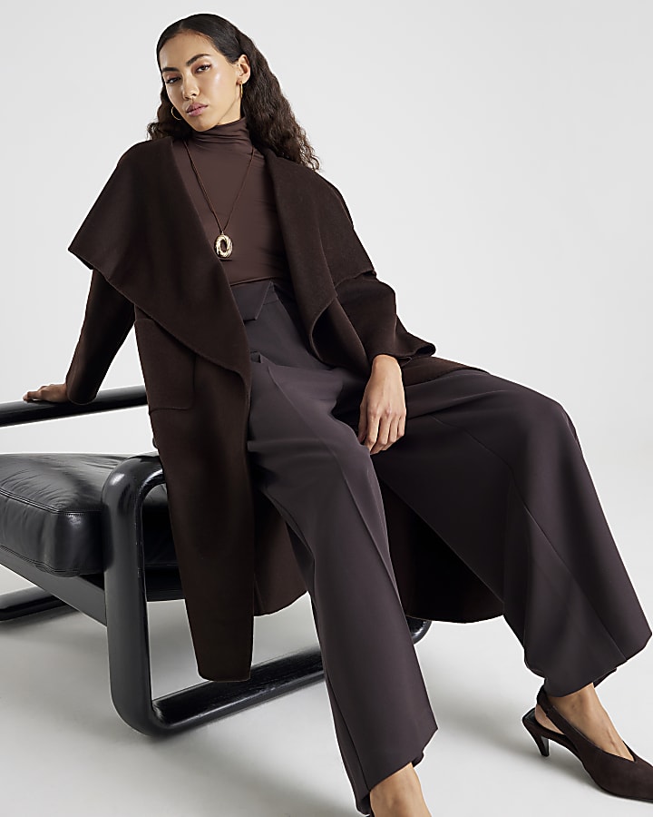 River Island Brown Premium Handmade Wool Blend Coat