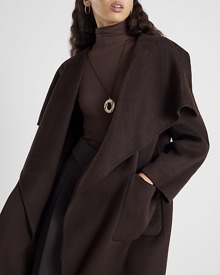 River Island Brown Premium Handmade Wool Blend Coat