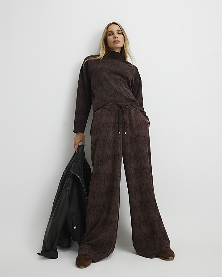 River Island Brown Premium High Neck Crinkle Effect Top