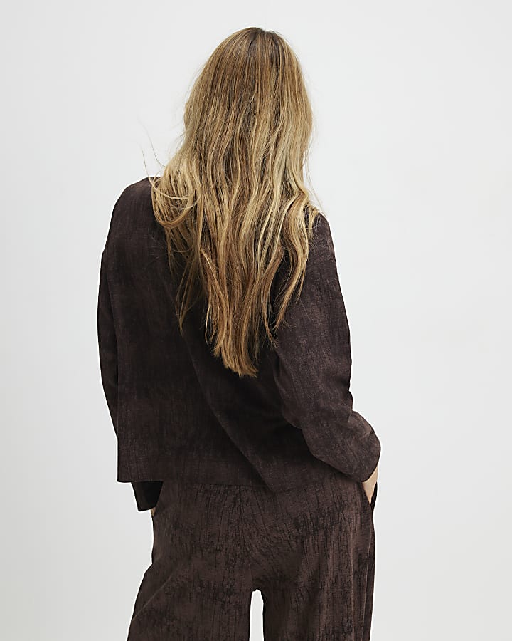 River Island Brown Premium High Neck Crinkle Effect Top