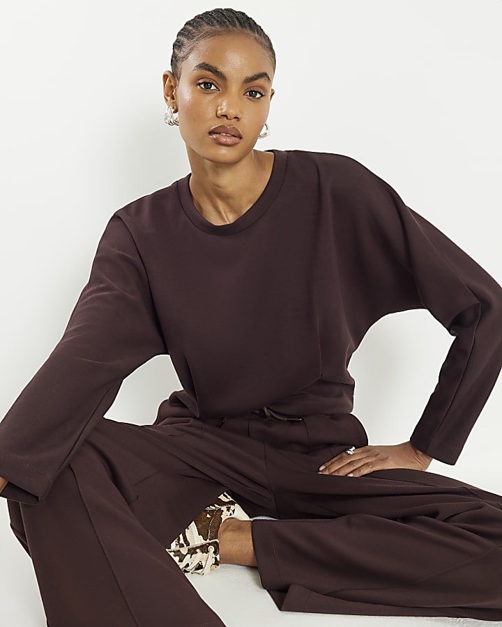 River Island Brown Premium Long Sleeve Batwing Sweatshirt
