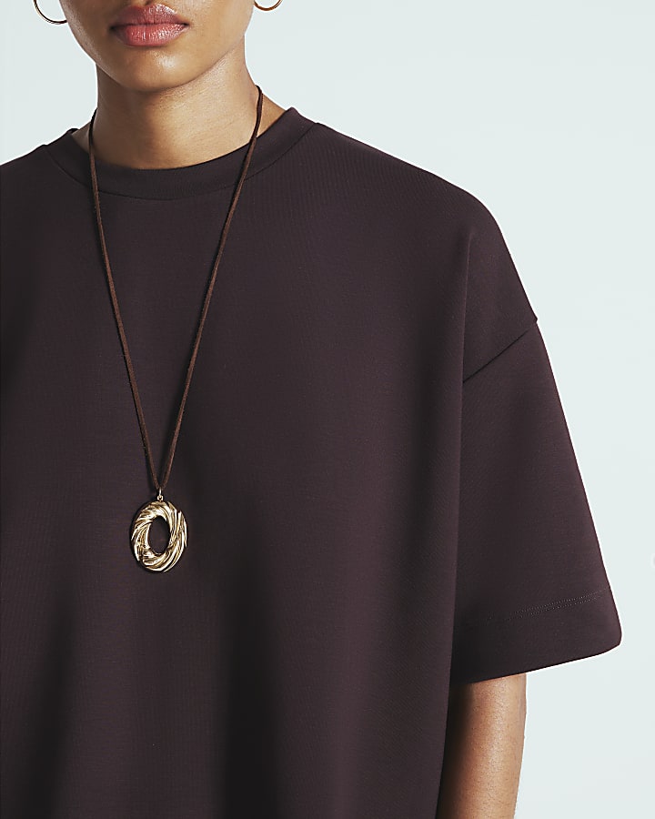 River Island Brown Premium Short Sleeve Boxy T-shirt