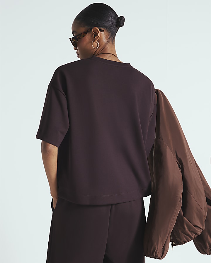 River Island Brown Premium Short Sleeve Boxy T-shirt