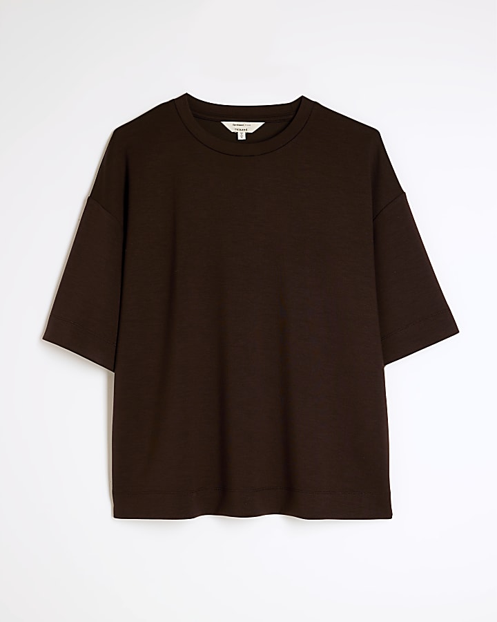 river island Brown Premium Short Sleeve Boxy T-shirt
